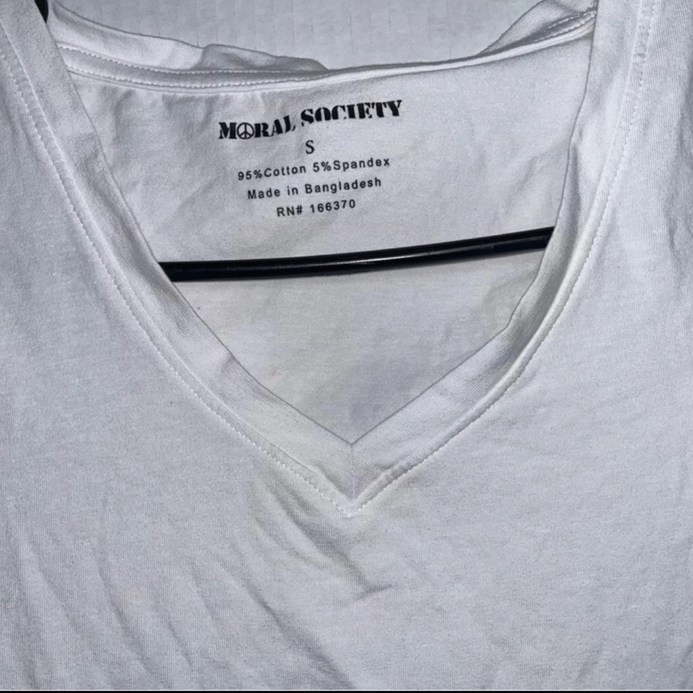 Moral Society White Cotton/Spandex V-Neck Tshirt